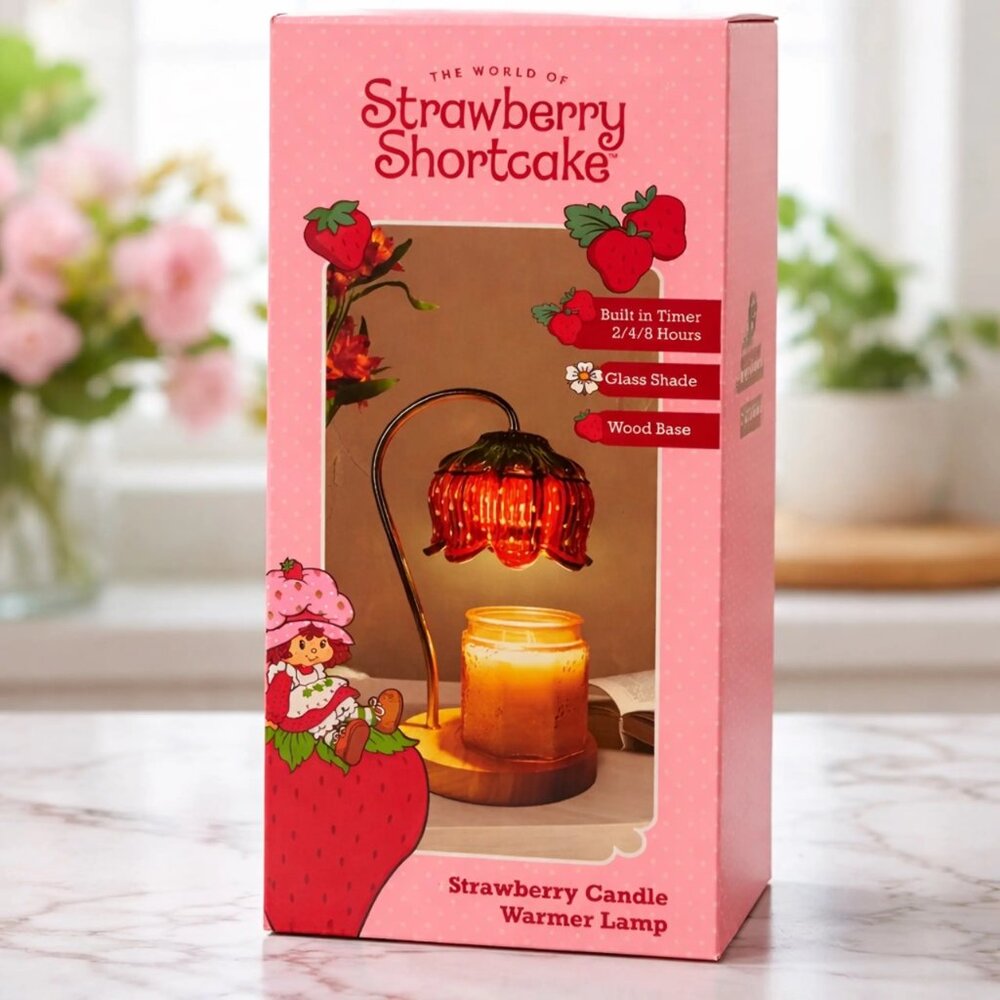 Strawberry Shortcake Candle Warmer Lamp Glass Shade Wood Base W/ Timer NEW